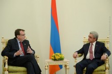 NEWLY-APPOINTED US AMBASSADOR TO ARMENIA RICHARD MILLS HANDS OVER HIS CREDENTIALS TO PRESIDENT
